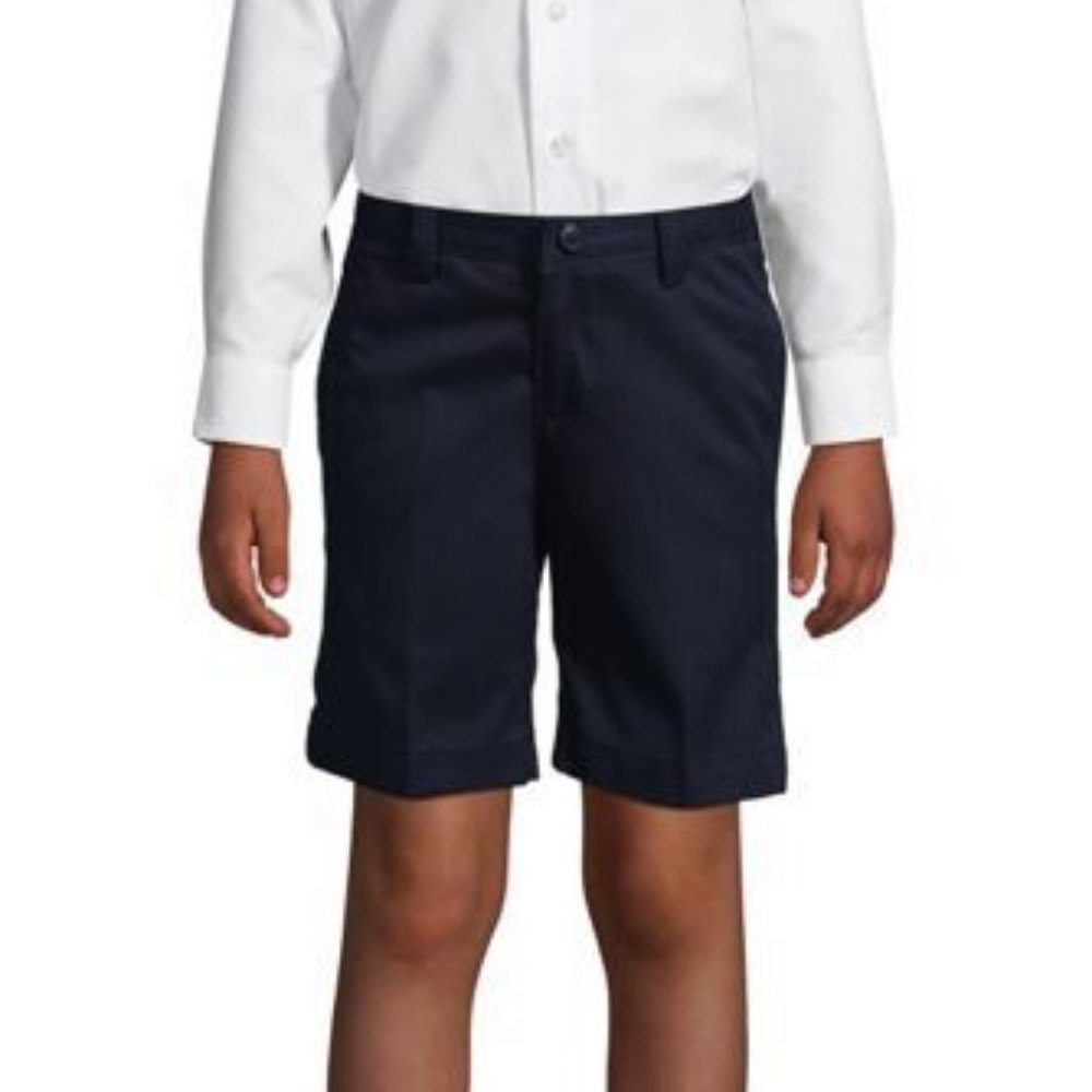 NWT LANDS'‎ END UNIFORM BOYS PLAIN FRONT CHINO SHORTS CLASSIC NAVY 6S, 12S, 18S